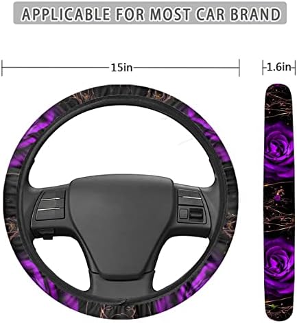 Scrawlgod Purple Rose Rose Print Car Coar Cover Cover Automotive воланот на управувачот опфаќа дишечки универзален заштитник од 15
