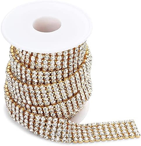 Кристал Rhinestone со златен ланец за шиење и занаети, 5 реда