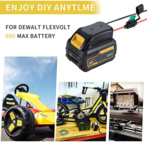 Адаптер за напојување на тркалото за DeWalt Flexvolt 60V MAX батерија Безбеден адаптер за батерии со терминал Fuse & Wire, 14
