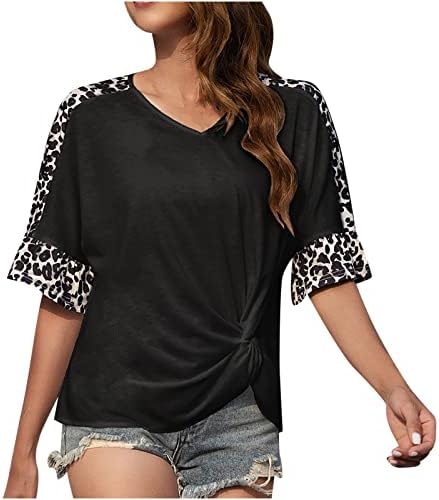 Женски летни блузи леопард врвови-женски секси секси моден моден летен принт V-врат маица Топ блуза