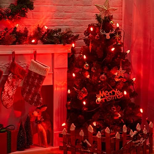C9 Сијалица Божиќни жици на отворено, 25 -ти гроздобер светла за новогодишни елки со црвени светилки за внатрешна отворена внатрешна