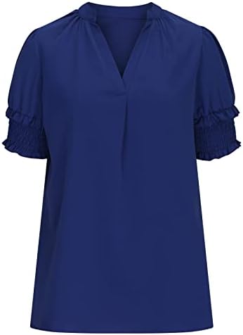 Рушени врвови за ракави за жени со цврста боја, обичен врат со кратки ракави со кратки ракави, лабава маичка блуза