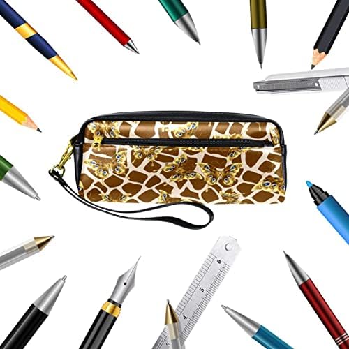 Кутија со моливи на геерот, торбичка за моливи, кутија за пенкало, торбичка за пенкало, мала торбичка за моливи, апстрактна жирафа кожа златни пеперутки