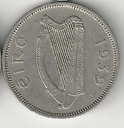 1939 Ирска Шестпенс -- РЕЧИСИ НЕЦИРКУЛИРАНИ -- Ирски Волчјак/Келтска Харфа -- Само 876.000 Ковани -- Прва Година Прашање
