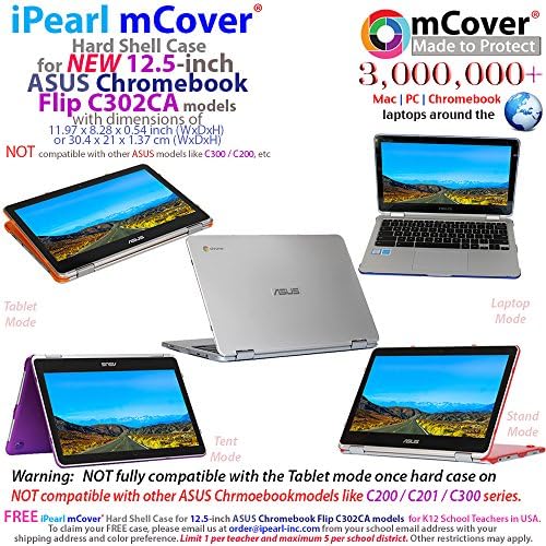 Случај за тврда школка со Ipearl Mcover за 12,5 -инчен Asus Chromebook Flip C302CA серија лаптоп - розова
