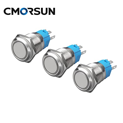 CMORSUN 16mm Push копче за копче 12V 3A LED IP65 водоотпорен не'рѓосувачки челик само-преносен заклучување на моменталниот прекинувач со рамен