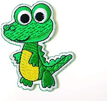 Малку зелено крокодил симпатична лого за цртани филмови извезено апликација за шиење железо на лепенка за капаци торбички торбички фармерки
