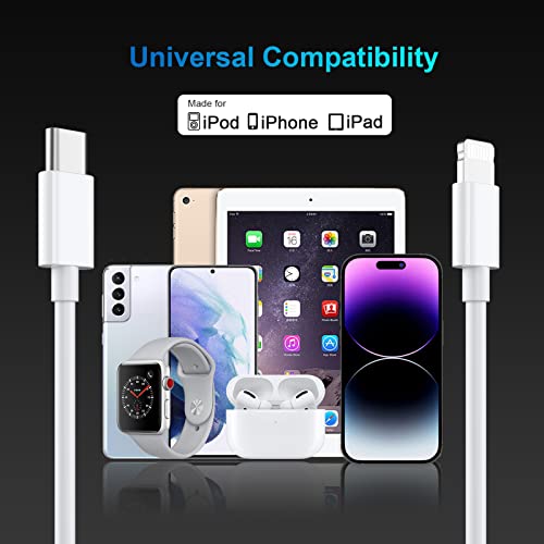 Кабел за брзо полнење на iPhone Charger: 2pack 3/6ft долг MFI Сертифициран USB C до молња кабли-тип C USBC Телефонски кабел