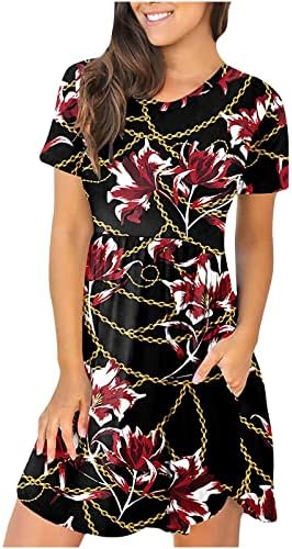 Lcziwo женски цветни печати маица маица фустан удобно случајно сончоглед проточен симпатичен туничен плажа фустани со џебови