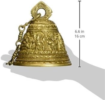 Храмот Purpledip Виси bellвонче во Ашта-винајака Дизајн: Цврсто месинг 3 кг тешки bellвонче со длабок звук