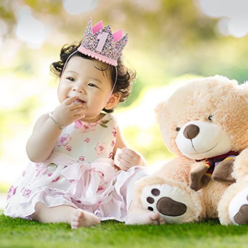 Nuobesty 1 -ви роденденска круна капа за бебе, прва роденденска забава, сјајна круна, бебе принцеза Тијара за роденденска забава за туширање