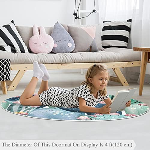 Llnsupply 4 ft круг килим за игра со низок куп, акварел сликарство кактус бебе ползи подни душеци игра игра ќебето новороденче