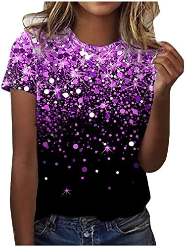 Женски цветни печати опуштени вклопувачки маички врвови за дами за кратки ракави за кратки ракави есен летни маички облеки vp