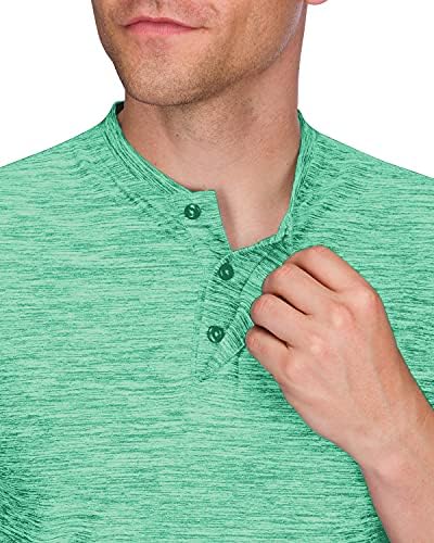 Три шеесет шеесет кошули за голф без јаки за мажи-Брза сув маица со краток ракав со 4-насочна ткаенина за истегнување и UPF 30