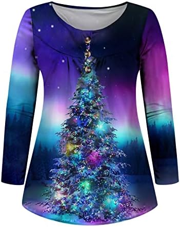 Неонски маички за новогодишни маици за жени модно копче до Хенли кошула фустани случајни високо -ниски плетени блузи блузи врвови