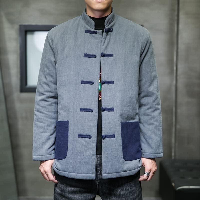 Зимски памук памук машка кинеска стил ретро боја што одговара на густа јакна од памук и ленев топол палто