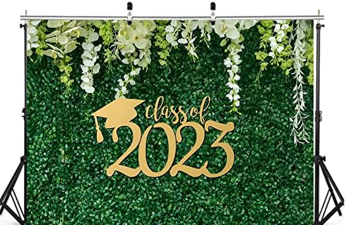 2023 Церемонија На Дипломирање Позадина Ткаенина Зелени Лисја Цвеќиња Честитки Дипломирање Банер Зеленило Ѕид Матурска Декорација