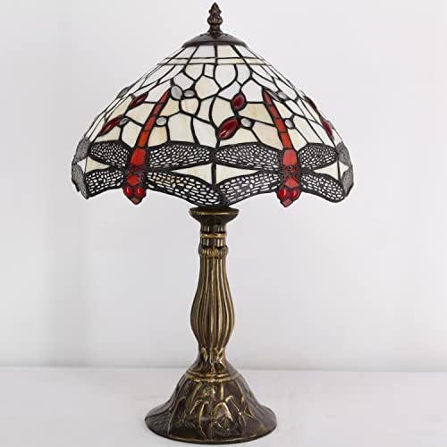 Werfective Tiffany Table Larm Amber Cloudy Indiced Glass Dragonfly Desk Best Bedside Light Light 12x12x18 инчи декор спална соба дневна соба домашна канцеларија S557 серија