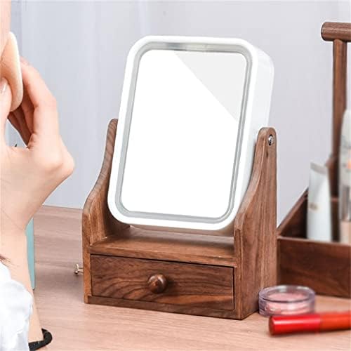 XBWEI Desktop Vanity Mirror Storage Prisop Desktop Vanity Mirror домаќинство Дрвено огледало ретро стил огледало