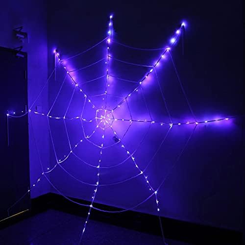 Ноќта на вештерките LED блескав гигант пајак веб, осветлете го пајакот нето украси распоред на прозорецот за Ноќта на вештерките