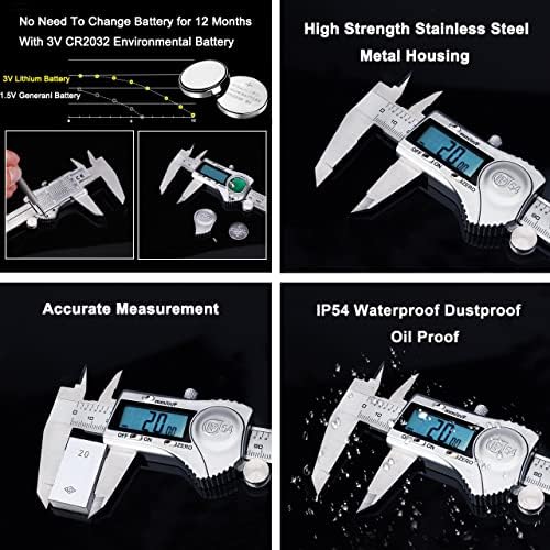 Дигитален Дебеломер кинуп, Алат За Мерење Од 6 Инчи Со Нерѓосувачки Челик, Дизајн За Заштита Од Прскање IP54, Лесен Прекинувач Од