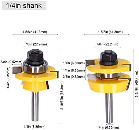 Комплет за поставување алатки за сечење, 2 парчиња рутер бит 1/4 инчен облик на вежбање за вежбање за вежбање за дрво