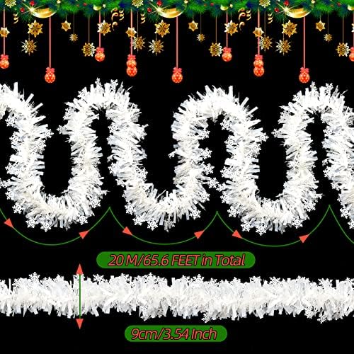 Џилимели 65,6 Стапки Божиќна Ламба Венец, Сјајни Украси Од Бела Венец Со Бела Снегулка, Обесени Метални Божиќни Ламби Венци За Декор