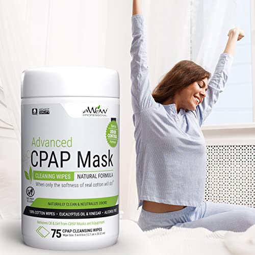 Професионални марамчиња за чистење на маски за CPAP - Напредна формула за контрола на мирис, 75 CT 2pk канистер плус 10 марамчиња за патувања,