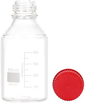 Pastein 4 парчиња 500 ml дипломирани кружни реагенси за складирање на медиуми со шишиња со GL45 PBT црвена завртка капаче, 3,3 боросиликатно