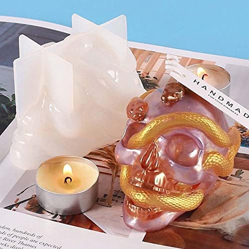 Houchu 1pcs Силиконски череп мувла епоксиден сапун свеќа што прави резерви со двојна змија глава 3Д рачно изработена DIY занаетчиска декорација