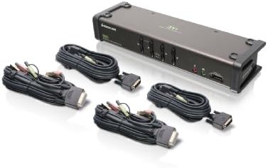 IOGEAR 4-Port DVI Kvmp Прекинувач Со Кабли И Безжичен Медиумски Центар Тастатура и Глушец, w/Целосен Сет На Кабли,