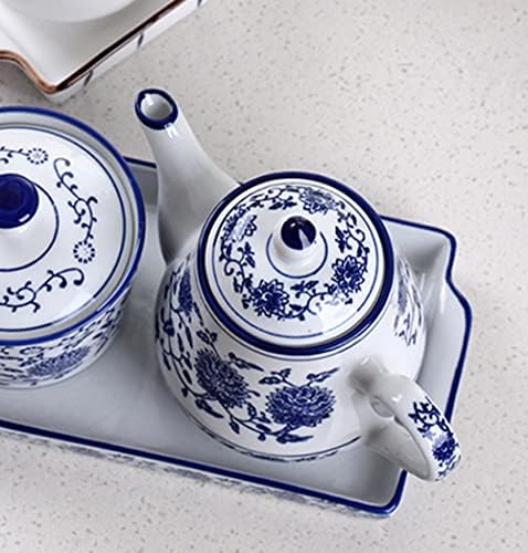 123arts сина и бела керамичка чај сад ретро цветни чајници со вода тенџере со капа со капак, 500 мл