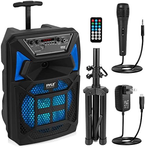 Sepern & Microphone System и микрофон систем Pyle Bluetooth PA - Преносен звучник за караоке со жичен микрофон, вградени LED партиски светла,