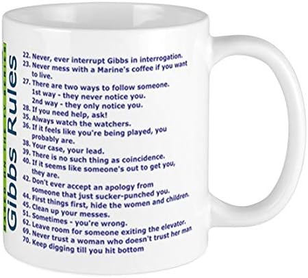 Официјални правила на BSM Gibbs 11oz чаша чај чај чај NCIS Mugs нова верзија) Подарок за сите прилики - Божиќ, роденден, ден на