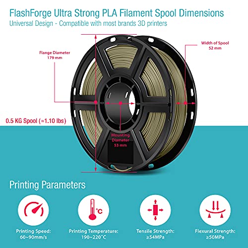 FlashForge D-серија Ултра силен филамент за печатач со 3D печатач, 1,75мм, 0,5 кг, загарантирана свежа, димензионална точност +/-
