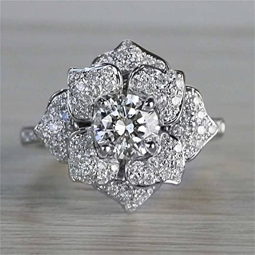 Женски прстени жени прстен моден светлосен луксузен стил ангажман прстен за жени накит луксуз целосен дијамант циркон цвет венчален прстен