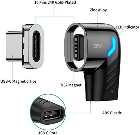 USB C магнетски адаптер, магнетски USB C адаптер, PD 120W Брзо полнење, брзина на трансфер на 480Mbps, компатибилен со MacBook, USB C -уредот