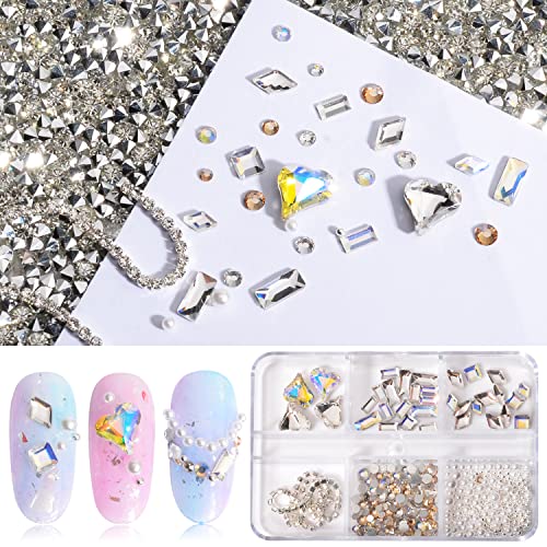 Dshijie Nail Art Charms Hearts Heart Crystals Crystals Mix Mix Perls Rhinstone Chain Nail Art Decorations for DIY акрилик 3Д додатоци за уметност