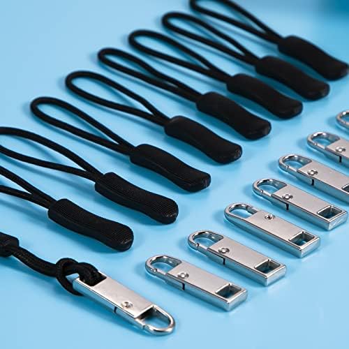 Комплет за замена на патент Savita 16PCS Повлечете, ознаки за влечење од 8 парчиња и 8 парчиња црна кабела за влечење за влечење за ранец за ранец за ранец чанти од чанти
