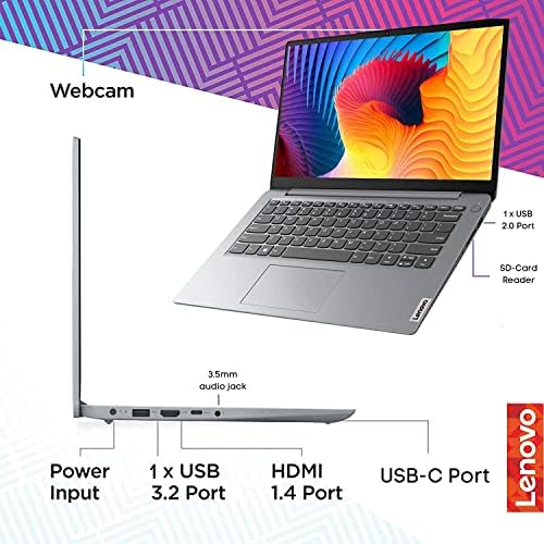 Леново 2023 Најновиот Ideapad 1i Лаптоп, 14 инчен HD Дисплеј, Intel Четири-Јадрен Процесор, Wi-Fi 6, Bluetooth, Облак Сива, Windows