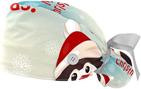 Медицински капачиња на Лорвис за жени со копчиња долга коса, 2 парчиња прилагодливо работно капаче, смешно пингвин среќен Божиќ Божиќ