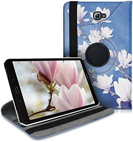 Kwmobile 360° Случај Компатибилен Со Samsung Galaxy Tab 10.1 T580N/T585N - Случај Pu Кожа Таблета Покрие Со Штанд-Magnolias Toupe/Бело/Сино