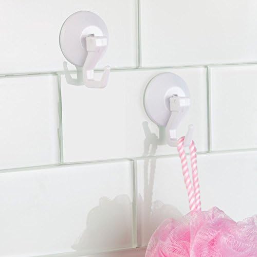 Idesign за заклучување на бањата бања туш пластични куки за вшмукување куки за loofah - сет од 2, бело