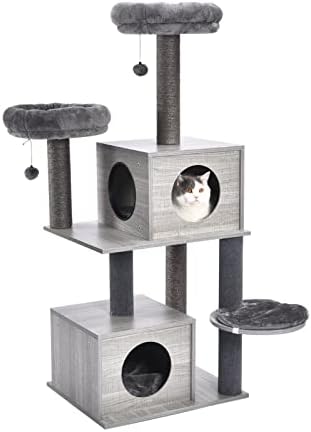 Vanwon Cat Кула со тунел Центар за активност на мачки со гребење на дрвени мачки кондо мебел за мачиња и мачки