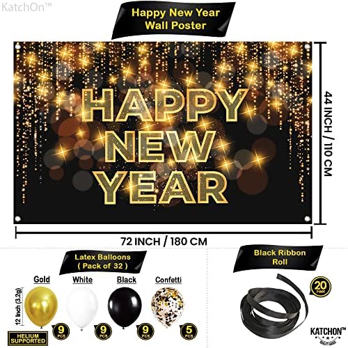 Огромни среќни новогодишни украси 2023 година - Пакет од 100, Нова Година на забави за забави 2023 | Среќна нова година банер, NYE
