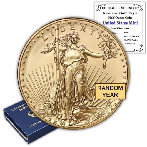 1986-Денес 1/2 мл Американски Златен Орел Монета Брилијантен Нециркулирани Во Сад Нане Кутија Со Сертификат За Автентичност State 25 Нане Држава