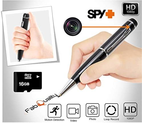 Fabquality шпионска камера скриен пенкало HD 1080p клип на дадил -камери мини шпионски пенкало плус 16 GB SD картичка + USB читач + 5 мастила