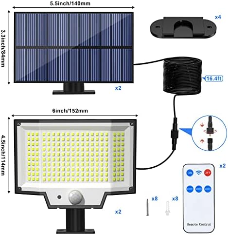 Сончеви светла за движење на отворено, [400 LED/2 Pack/3 режими] Посебни панели безбедносни светла со соларна енергија со далечински управувач,