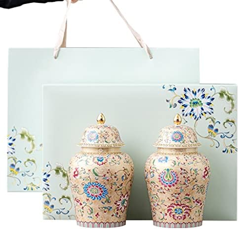 Декоративни тегли за ѓумбир за украси за дома, мали керамички вазни златни акцент, тегла за складирање на порцелан со капак, 2 пакувања во