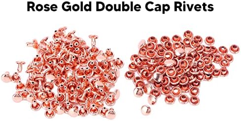 Tgoon Double Cap Rivets, 100 парчиња ривери за кожни навртки за корозија отпорност на корозија розово злато навртки железо метално копче